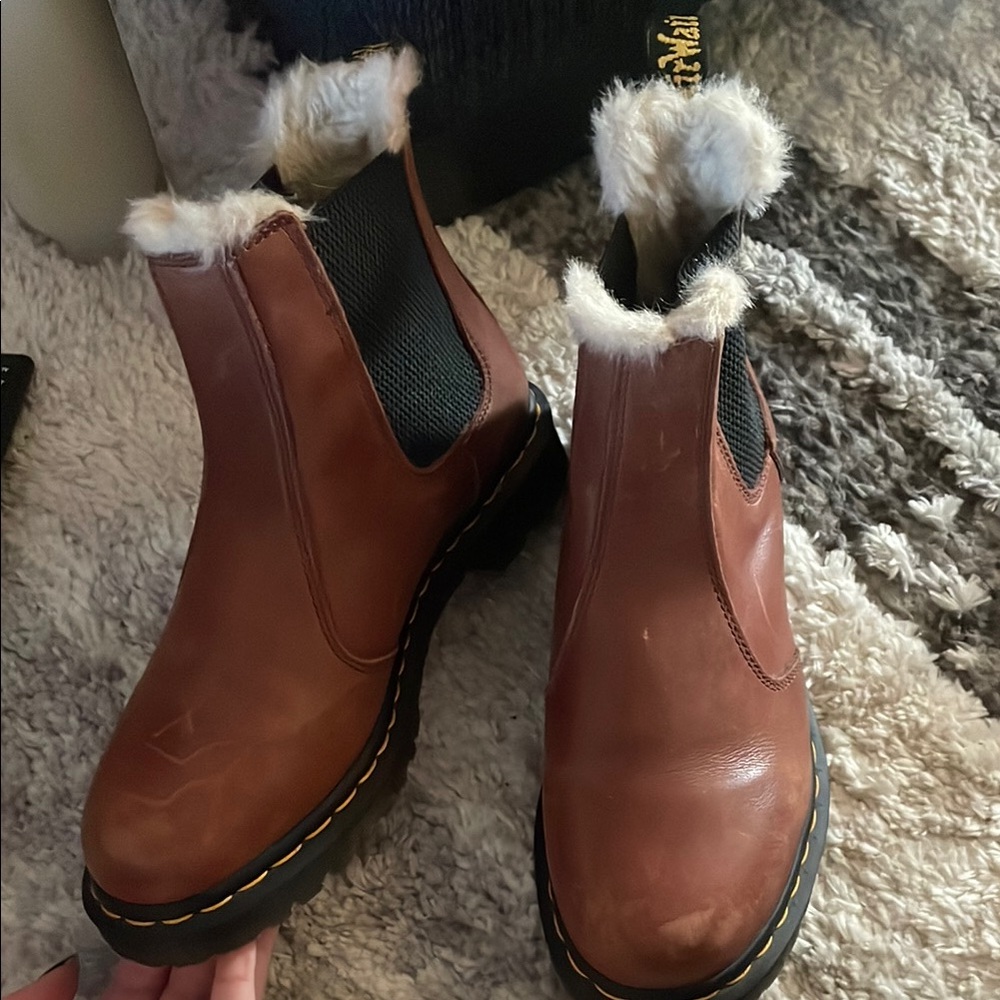 Doc Martens Brown Fur-Lined Chelsea Boots